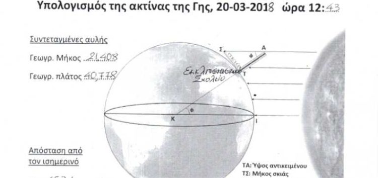 Το πείραμα του Ερατοσθένη στο Εκκλησιαστικό Γυμνάσιο – Λύκειο Φλώρινας