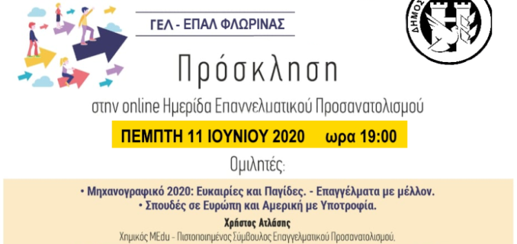 Web seminar επαγγελματικού προσανατολισμού για μαθητές των ΓΕΛ και ΕΠΑΛ του Δήμου Φλώρινας