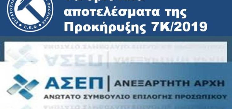 Τα οριστικά αποτελέσματα της Προκήρυξης 7Κ/2019