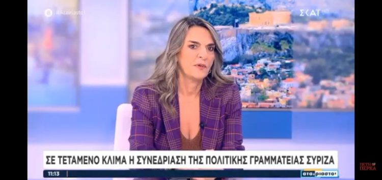 Η Πέτη Πέρκα στους Αταίριαστους στον ΣΚΑΪ: «Αν προλαβαίνεις να κάνεις 13 Περιφερειακά Συνέδρια, γιατί δεν προλαβαίνεις να κάνεις το συνέδριο του κόμματος;»