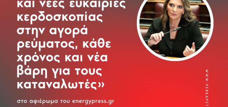 Π. Πέρκα: «Κάθε χρόνος ΝΔ και νέες ευκαιρίες κερδοσκοπίας στην αγορά ρεύματος, κάθε χρόνος και νέα βάρη για τους καταναλωτές»